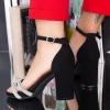 Sandale Dama cu Toc gros XKK557 Negru-Argintiu Mei