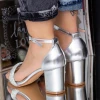 Sandale Dama cu Toc gros XKK560 Argintiu Mei