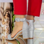 Sandale Dama cu Toc Gros XKK230D Argintiu » MeiMei.Ro
