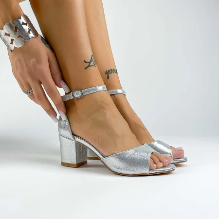 Sandale Dama cu Toc gros XKK566 Argintiu » MeiMei.Ro