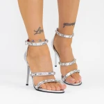 Sandale Dama cu Toc subtire ES2401 Argintiu » MeiMei.Ro