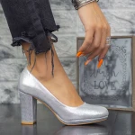 Pantofi cu Toc gros 2YXD33 Argintiu » MeiMei.Ro