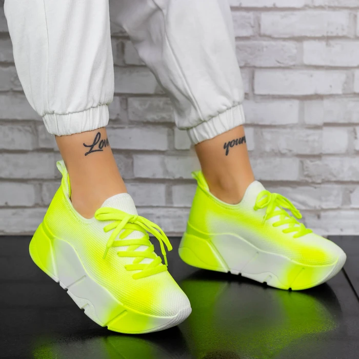 Pantofi Sport Dama M086-C-4 Alb-Galben fluorescent » MeiMei.Ro