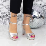 Sandale Dama cu Toc gros WT69 Argintiu » MeiMei.Ro