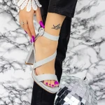 Sandale Dama cu Toc gros XKK536 Argintiu » MeiMei.Ro