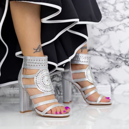 Sandale Dama cu Toc gros 2XKK115 Argintiu » MeiMei.Ro