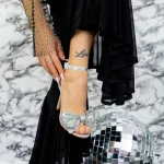 Sandale Dama cu Toc subtire 2XKK50 Argintiu » MeiMei.Ro
