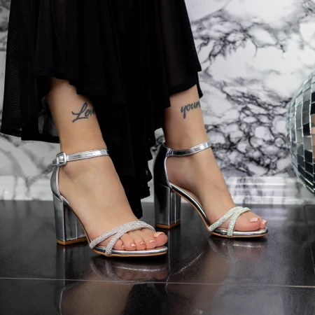 Sandale Dama cu Toc gros 2XKK31 Argintiu » MeiMei.Ro
