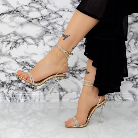 Sandale Dama cu Toc subtire 2BD32 Auriu » MeiMei.Ro