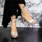 Sandale Dama cu Toc subtire 2XKK15 Argintiu » MeiMei.Ro