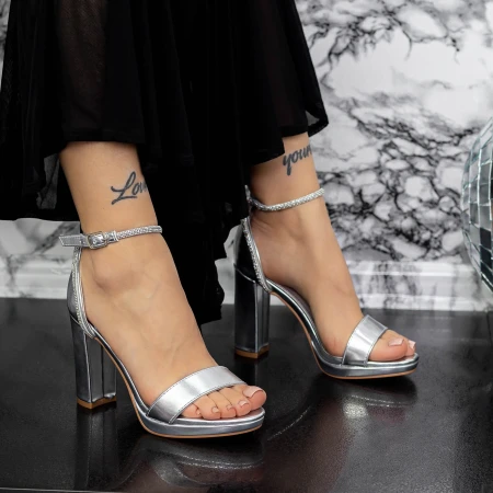 Sandale Dama cu Toc gros 2XKK57 Argintiu » MeiMei.Ro