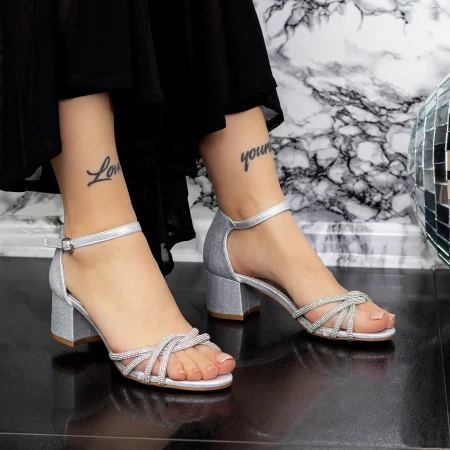 Sandale Dama cu Toc gros 2XKK25 Argintiu » MeiMei.Ro