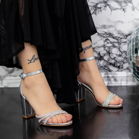 Sandale Dama cu Toc gros 2XKK28 Argintiu » MeiMei.Ro
