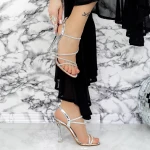 Sandale Dama cu Toc subtire 2BD31 Argintiu » MeiMei.Ro