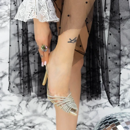 Sandale Dama cu Toc subtire JY-32 Auriu » MeiMei.Ro