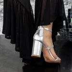 Sandale Dama cu Toc gros 2XKK38 Argintiu » MeiMei.Ro