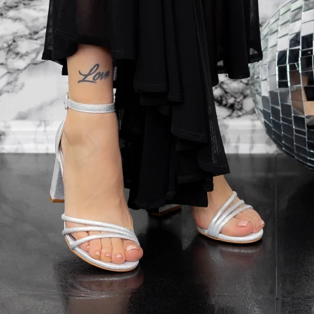 Sandale Dama cu Toc gros 2XKK32 Argintiu » MeiMei.Ro