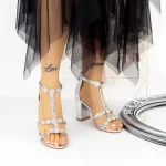 Sandale Dama cu Toc gros 2XKK117 Argintiu » MeiMei.Ro