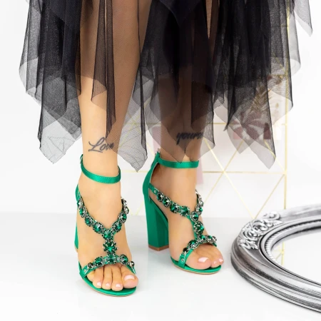 Sandale Dama cu Toc gros 2XKK110 Verde » MeiMei.Ro