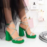 Sandale Dama cu Toc gros si Platforma 2XKK100 Verde » MeiMei.Ro