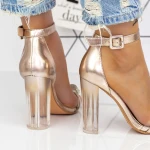 Sandale Dama cu Toc gros 2XKK51 Champagne » MeiMei.Ro