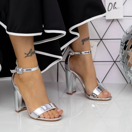 Sandale Dama cu Toc gros 2XKK91 Argintiu » MeiMei.Ro