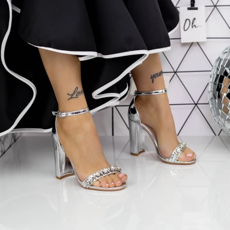 Sandale Dama cu Toc gros 2XKK118 Argintiu » MeiMei.Ro