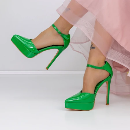 Pantofi cu Toc subtire si Platforma 3XKK9 Verde » MeiMei.Ro