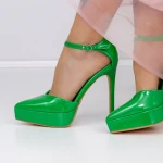 Pantofi cu Toc subtire si Platforma 3XKK9 Verde » MeiMei.Ro
