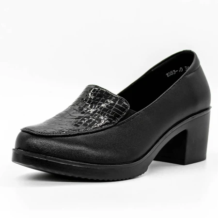 Pantofi cu Toc gros 1583-10 Negru » MeiMei.Ro