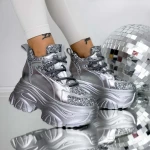 Pantofi Sport Dama cu Platforma 3SJN33 Argintiu » MeiMei.Ro