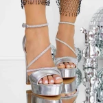 Sandale Dama cu Toc Gros 3KV36 Argintiu » MeiMei.Ro