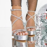 Sandale Dama cu Toc Gros 3KV35 Argintiu » MeiMei.Ro