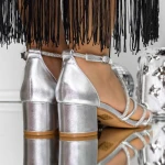 Sandale Dama cu Toc gros 3XKK106 Argintiu » MeiMei.Ro