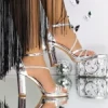 Sandale Dama cu Toc 3XKK112 Argintiu Mei