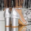 Sandale Dama cu Toc 3XKK95 Argintiu Mei