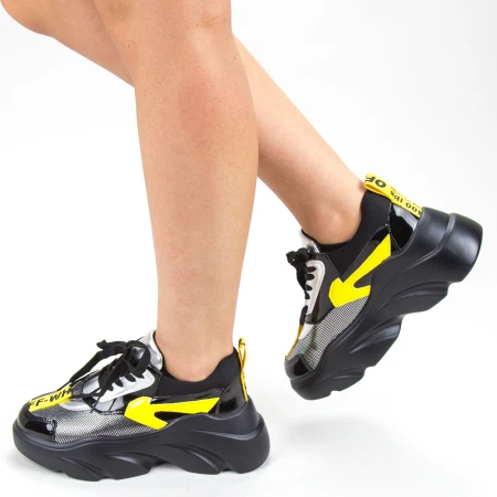 Pantofi Sport Dama cu Platforma 191 PSDP Black-yellow Sport Fashion