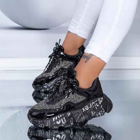 Pantofi Sport Dama cu Platforma NX99 Black » MeiMei.Ro