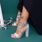 Sandale Dama cu Toc gros XKK160B Silver Mei