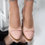 Pantofi cu Toc gros C113 Piersica-Nude Fashion